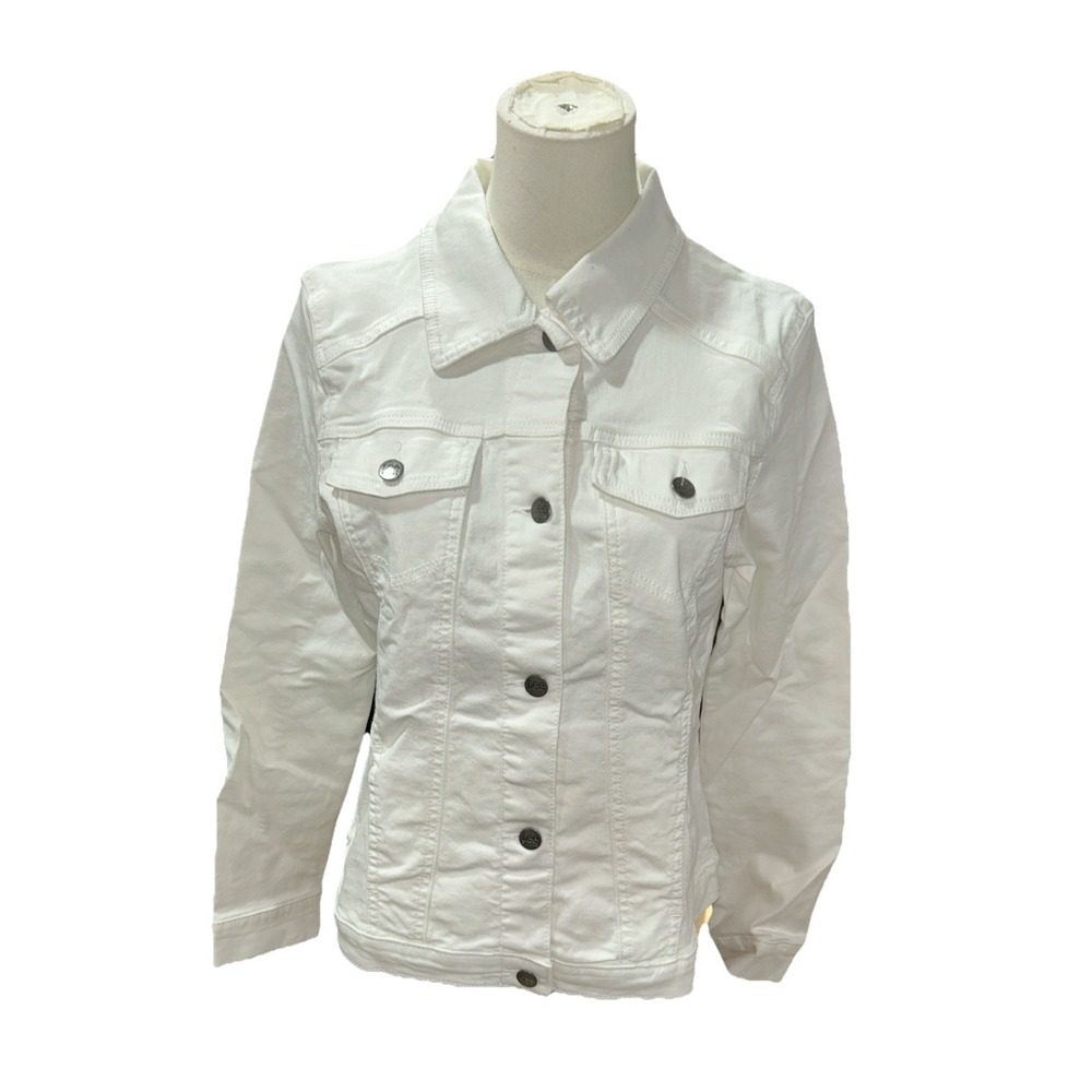 Lee Riders Denim Jacket White Medium Womens Button Front Jean Jacket